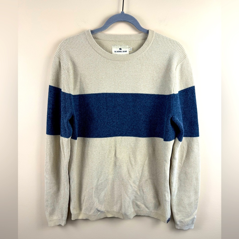 The Normal Brand Chenille Stripe Crew Sweater in Cream